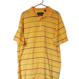 Mens Sz L Polo Yellow Striped Double Mercerized Cotton Nicklaus Golf Shirt